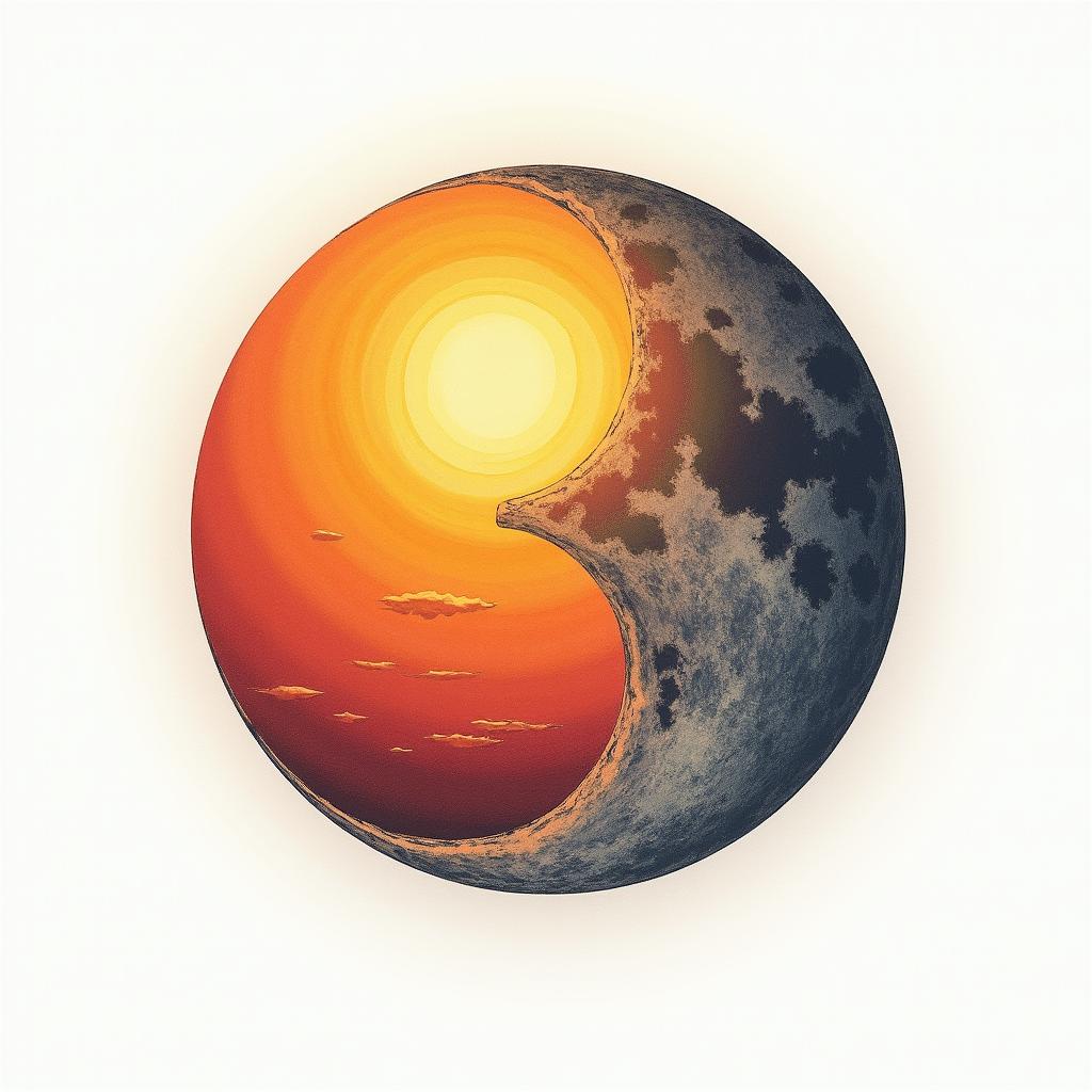 Sun and moon intertwined, glowingminimalist text-based tattoo, Monospace font ultra-realistic, perfectly placed, high-quality font design, photo-realistic shading, 8k, high quality, finely detailed typograph