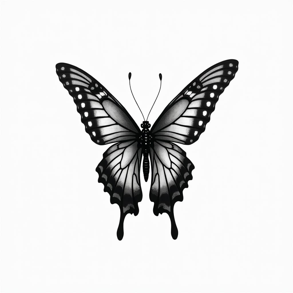 Butterfly, dancein portrait tattoo style, featuring a highly realistic and detailed depiction 
