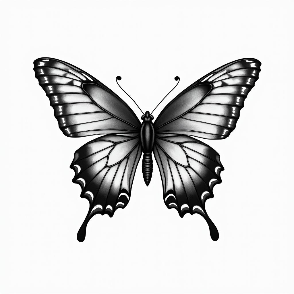 Butterfly, dancein portrait tattoo style, featuring a highly realistic and detailed depiction  - Variation 2