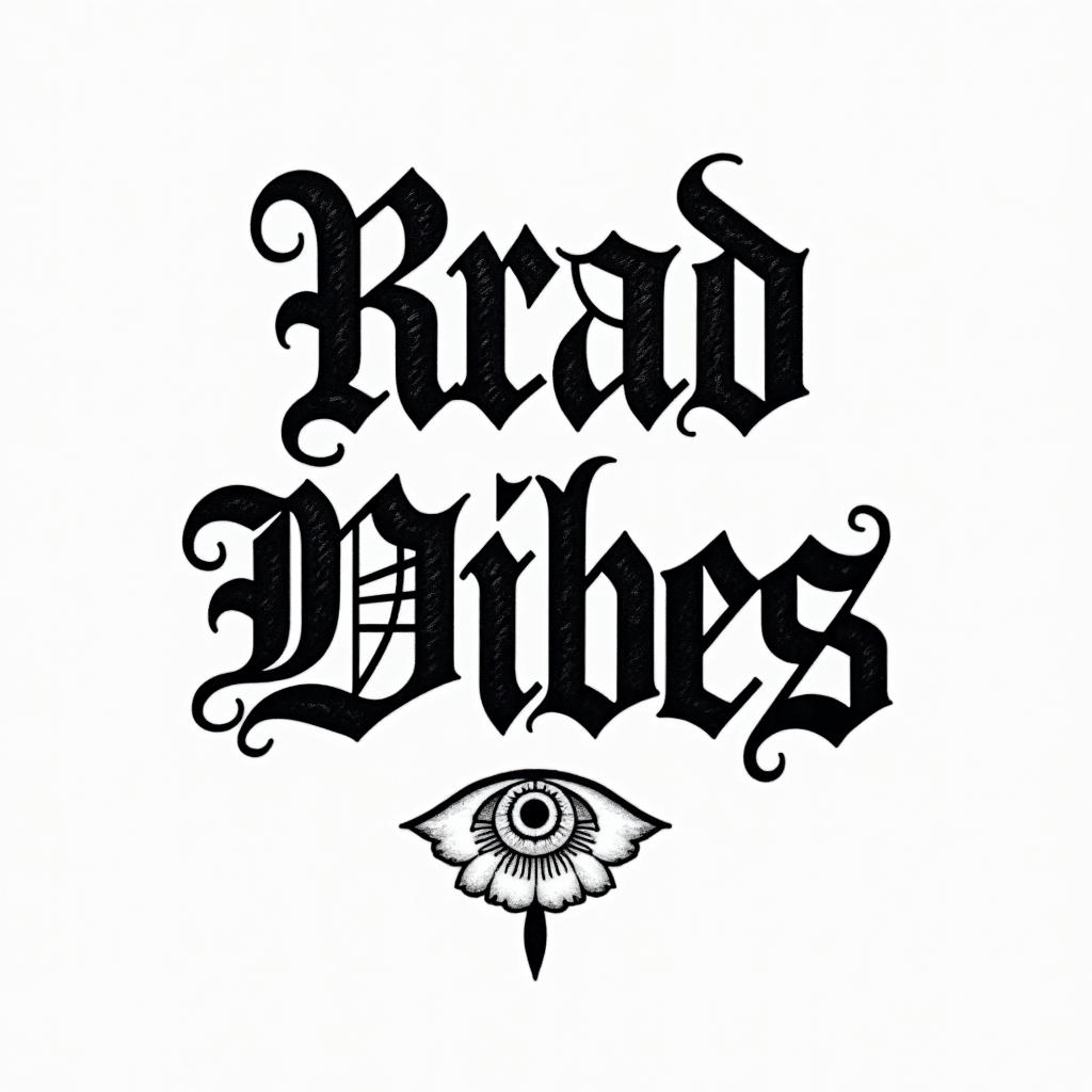 no bad vibestext-based tattoo, gothic font ultra-realistic, perfectly placed, high-quality font design, photo-realistic shading, 8k, high quality, finely detailed typography - Variation 3