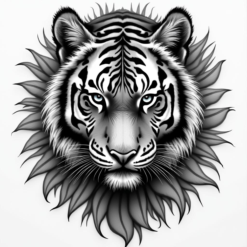 Tiger with intense eyes in a junglehigly detailed tattoo