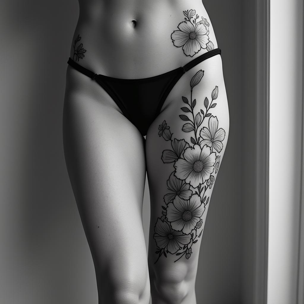 Flowershigly detailed tattoo - Variation 3