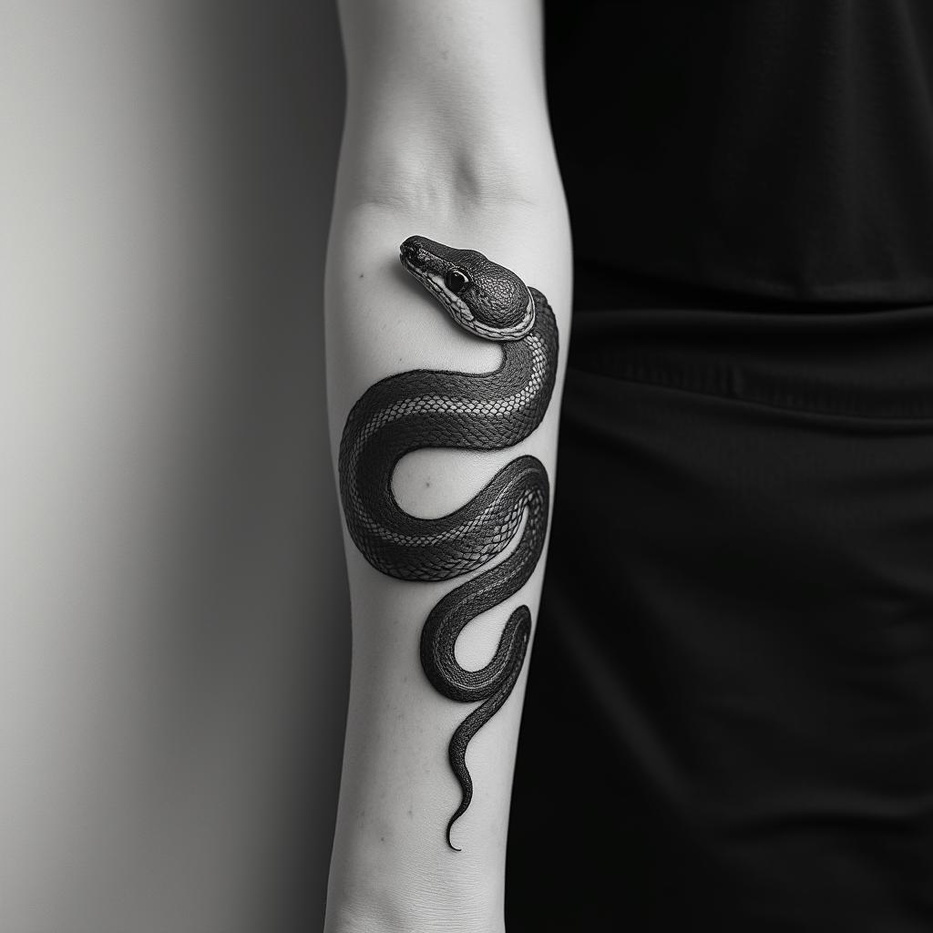 Snake on forearmhigly detailed tattoo