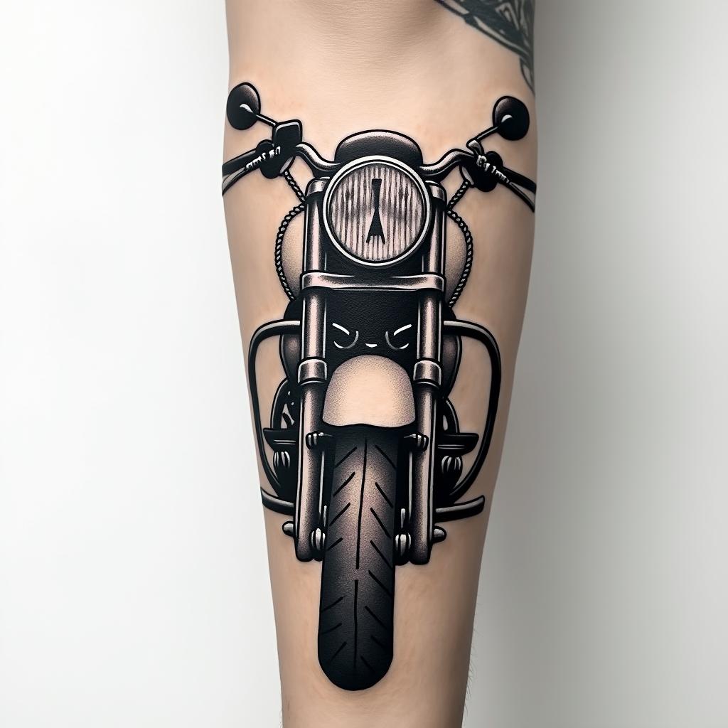 Left forearm tattoo motorcycle date in Roman numerals with rope.higly detailed tattoo - Variation 3