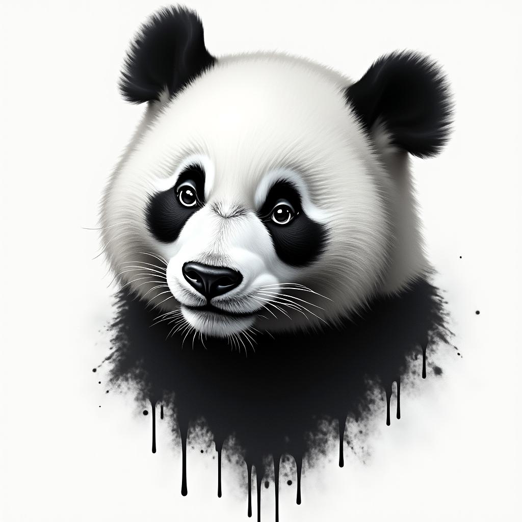 Panda head spray paintin realism tattoo style, featuring a highly detailed, lifelike, capturing every detail, photorealistic, ultra realistic, intricate shading, smooth and sharp, - Variation 4