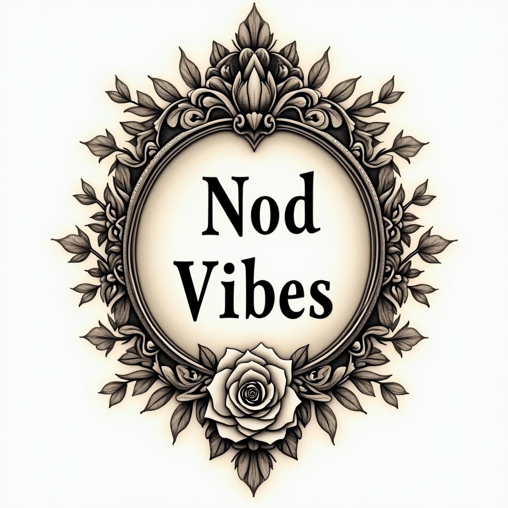 NO BAD VIBESin victorian style tattoo, featuring vintage and elegant elements, ornate frames, roses, antique, sepia-toned color scheme - Variation 3