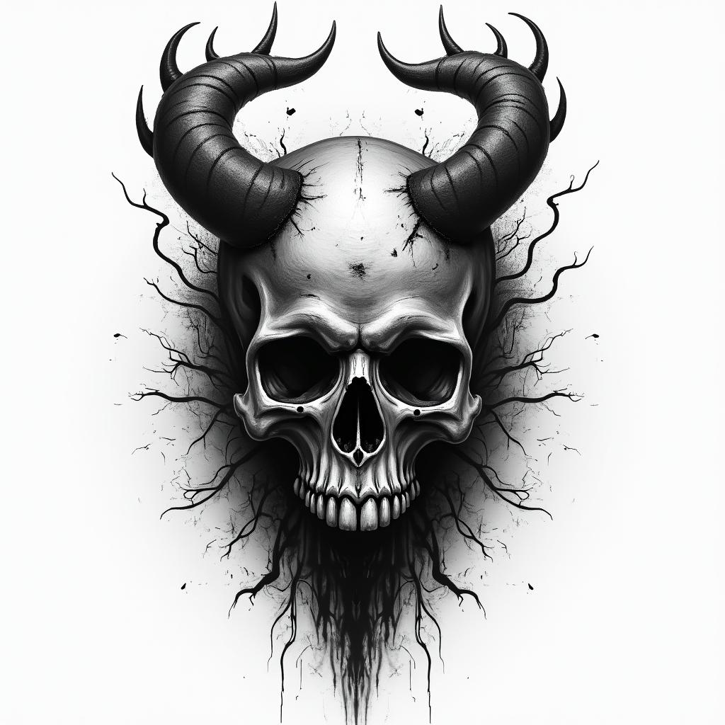 King of Hell in horror tattoo style, showcasing haunting and unsettling, dark and gritty textures with skulls, eerie faces, jgged designs, bold and intense shading - Variation 3