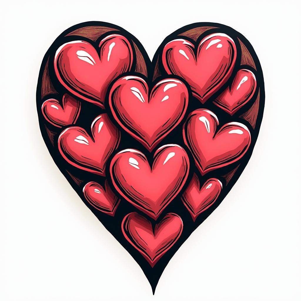 7 kid heartsin pop art style tattoo, featuring bold and vibrant colors, exaggerated outlines, iconic imagery, inspired by comic books and speech bubbles, comic book characters, retro pop culture - Variation 3