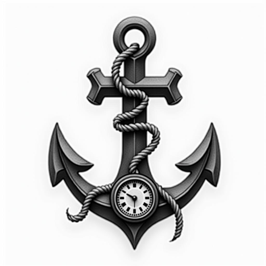 Anchor with nautical rope and compasshigly detailed tattoo - Variation 2