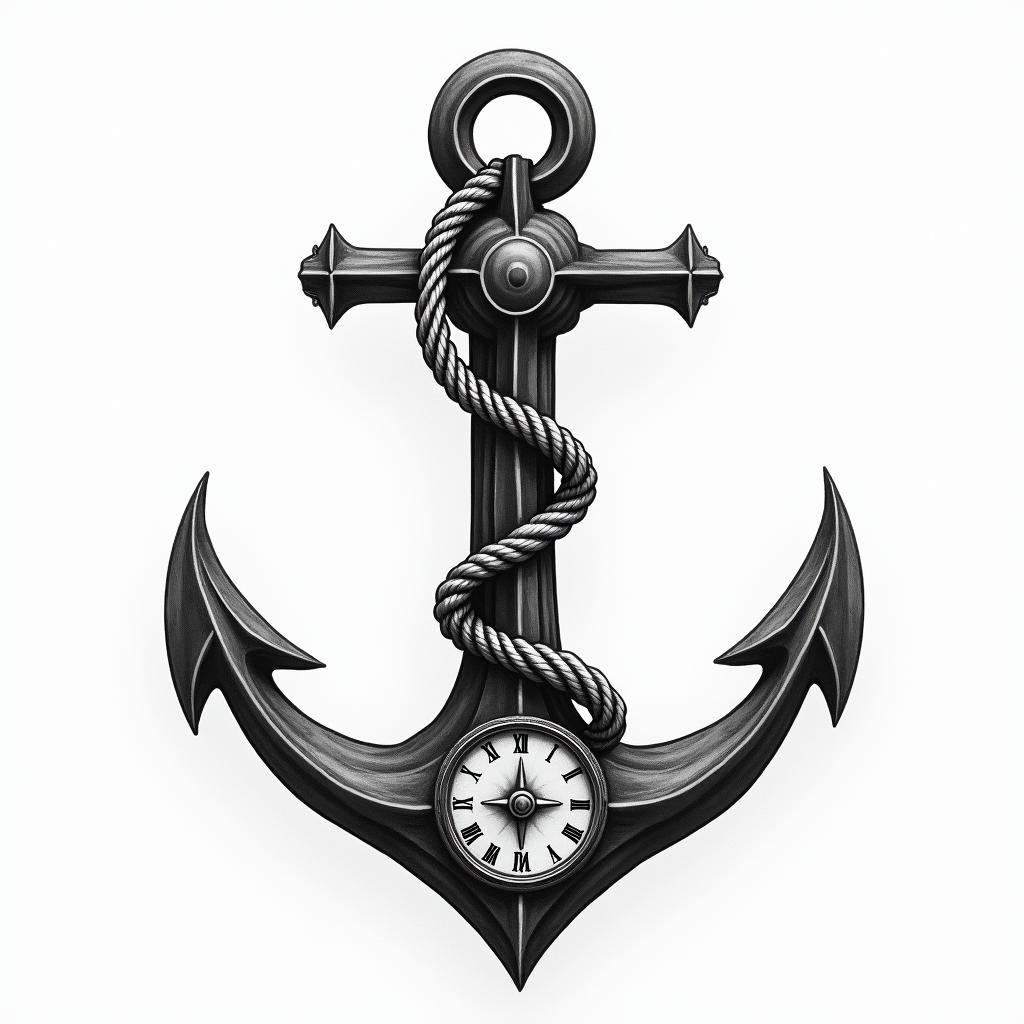 Anchor with nautical rope and compasshigly detailed tattoo