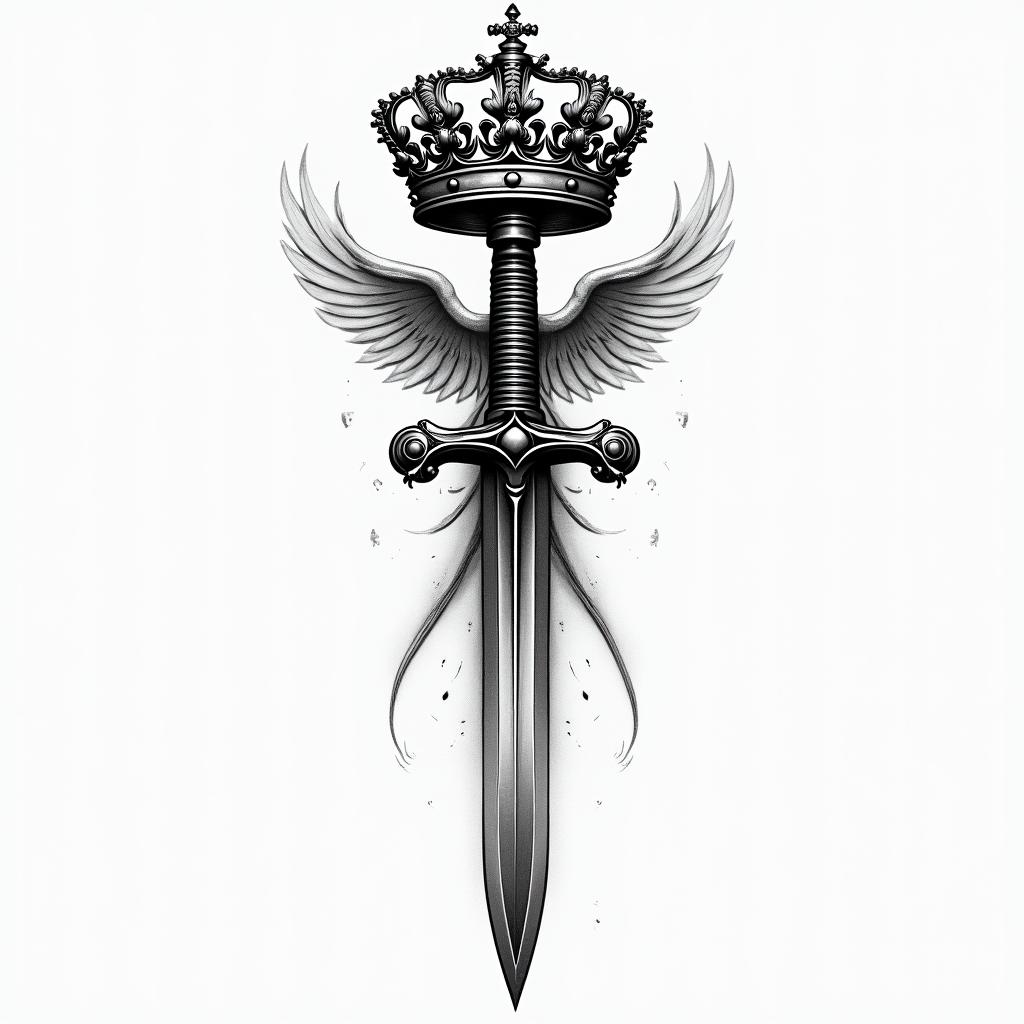 Family crest with crown and  swordhigly detailed tattoo