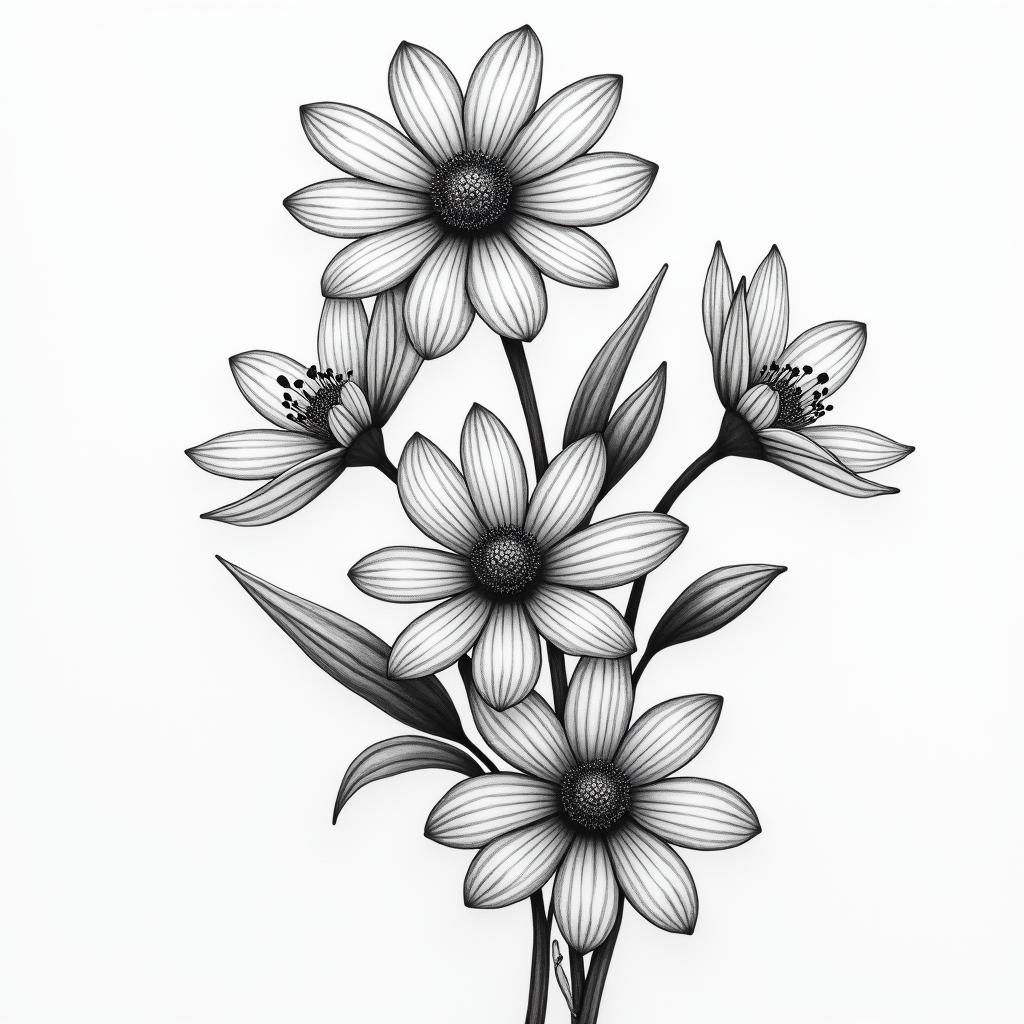 half sleeve
daisies, water lilies, and lily of the valleyin realism tattoo style, featuring a highly detailed, lifelike, capturing every detail, photorealistic, ultra realistic, intricate shading, smooth and sharp, - Variation 4