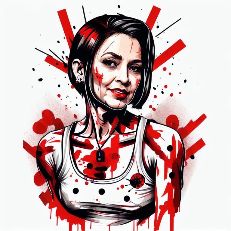 trash polka tattoo style, showcasing bold black and red ink with dynamic brush strokes and splatters. Incorporates abstract elements and expressive, chaotic lines on a solid white background. Detailed design with a high-contrast soft colored near white toned look, blending realism and abstraction to create an intense visual impactundefined - Variation 6