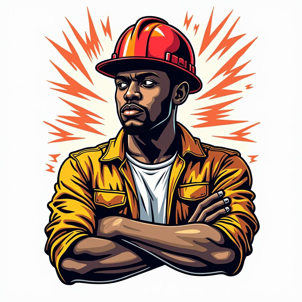 African American Construction company named “Collins Constructionin pop art style tattoo, featuring bold and vibrant colors, exaggerated outlines, iconic imagery, inspired by comic books and speech bubbles, comic book characters, retro pop culture - Variation 2