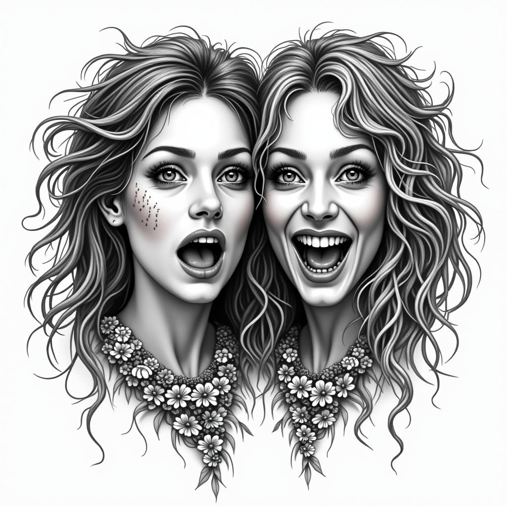 Hear no evil see no evil speak no evil laugh no cry later facesin bohemian style tattoo, 8k - Variation 3