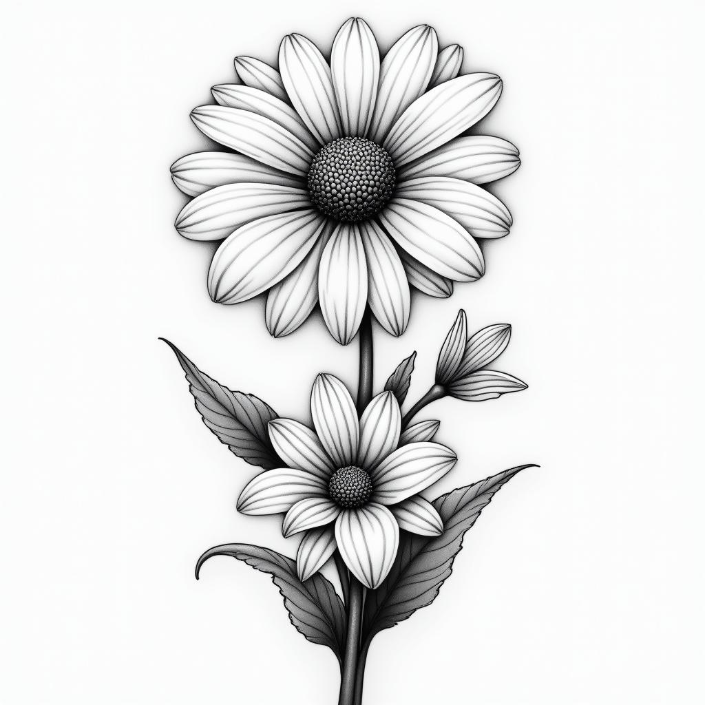 Daisy, water lily, lily of the valley mixed togetherhigly detailed tattoo - Variation 3