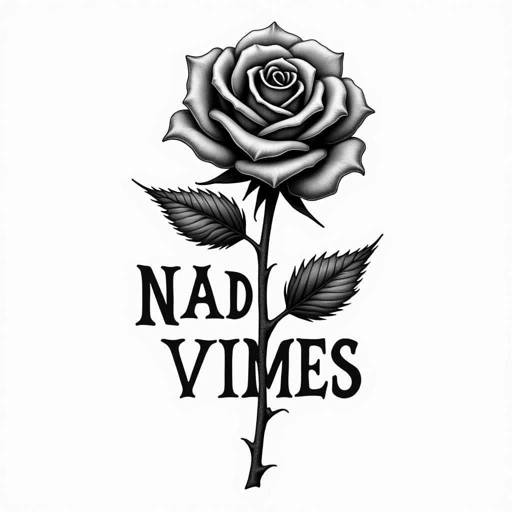 NO bad vibes with rosetext-based tattoo, gothic font ultra-realistic, perfectly placed, high-quality font design, photo-realistic shading, 8k, high quality, finely detailed typography - Variation 4