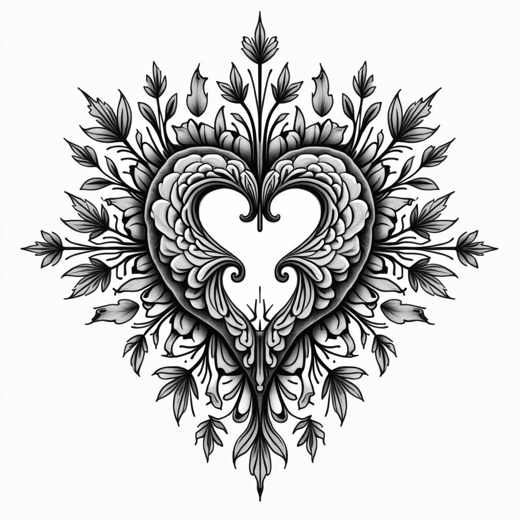 Family Love Friendsin ornamental tattoo style, featuring intricate symmetrical patterns and floral designs, showcasing highly detailed line work and geometric shapes, creating a sense of elegance and balance - Variation 4