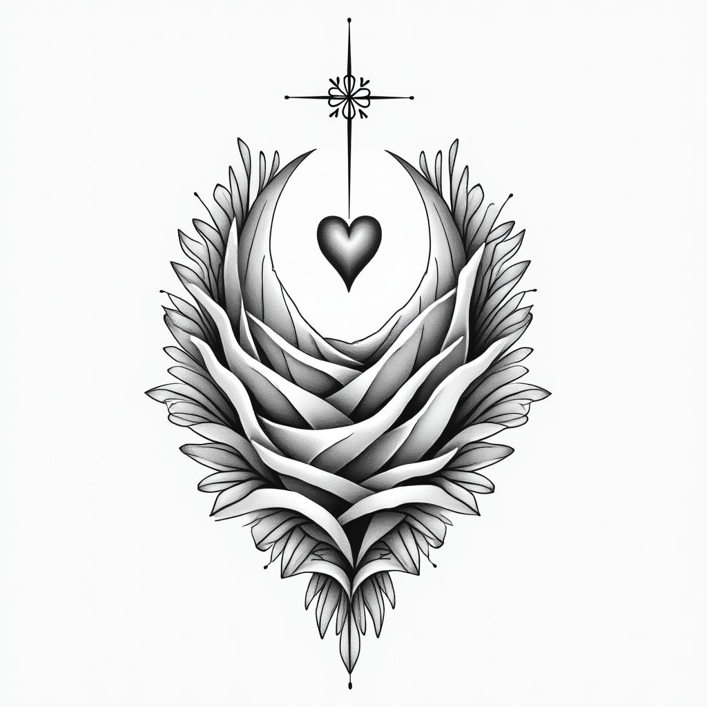 Joana, Carneiro, 21-03-1989in Modest style tattoo, featuring soft, delicate line work with simple and meaningful symbols, gentle waves, a heart, evoking a sense of serenity and grace, - Variation 4