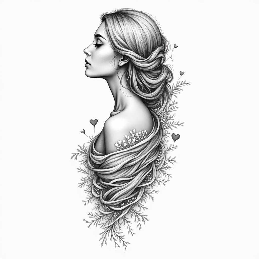 Joana, Carneiro, 21-03-1989in Modest style tattoo, featuring soft, delicate line work with simple and meaningful symbols, gentle waves, a heart, evoking a sense of serenity and grace, - Variation 2