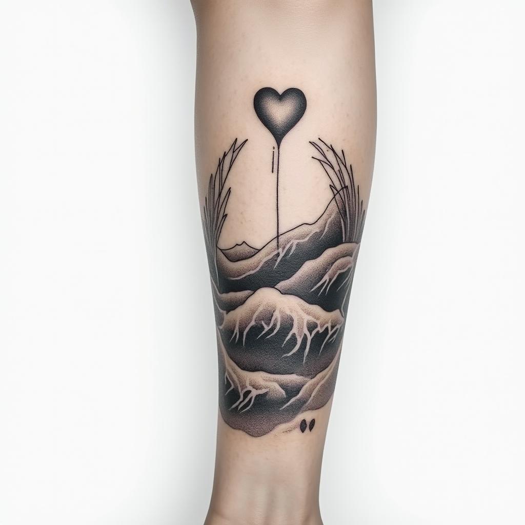 Joana, Carneiro, 21-03-1989in Modest style tattoo, featuring soft, delicate line work with simple and meaningful symbols, gentle waves, a heart, evoking a sense of serenity and grace,