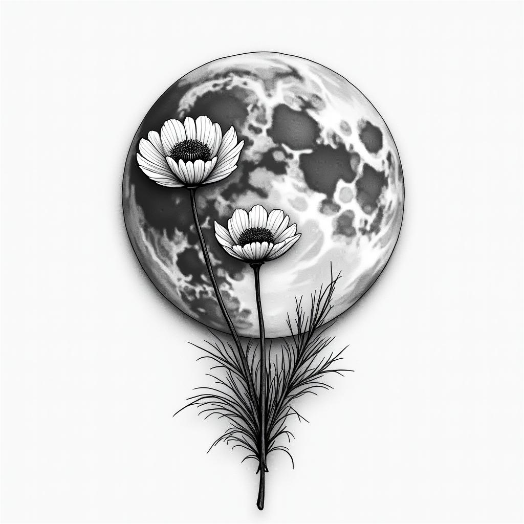 Poppy moon phaseshigly detailed tattoo