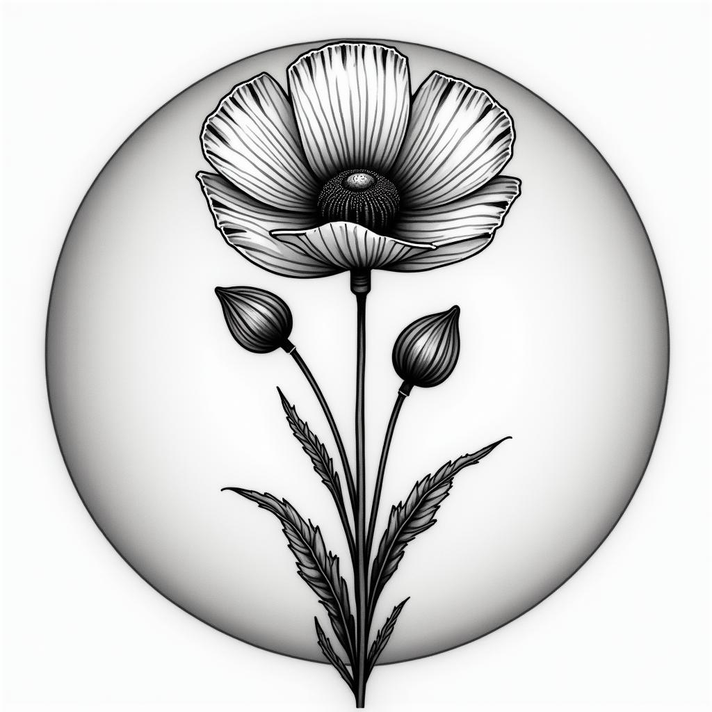 Poppy moon phaseshigly detailed tattoo - Variation 4