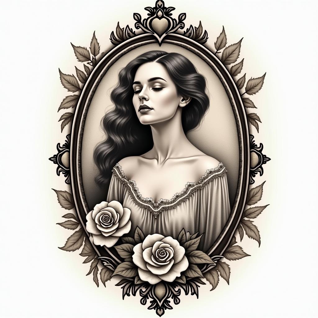 I want to remember the trials Ive overcome, sex abuse, emotional abuse, divorce, abandonment. I want to honor God for bringing me through this and blessing my with my children and grand daughter.in victorian style tattoo, featuring vintage and elegant elements, ornate frames, roses, antique, sepia-toned color scheme - Variation 2