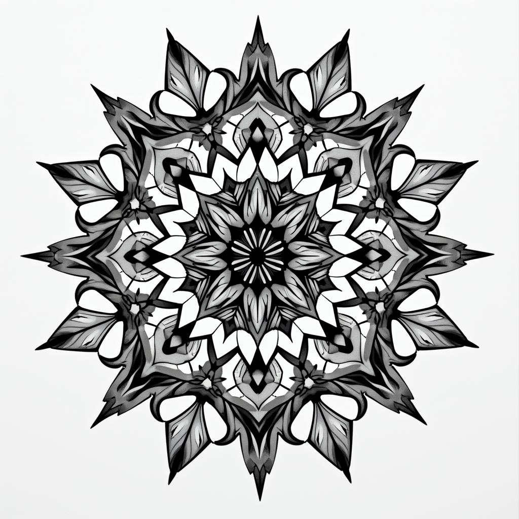 Cool pattern for chest in geometric style tattoo, blending hexagons, mandala-inspired patterns, symmetrical and fractal design, clean lines, sharp angles - Variation 4
