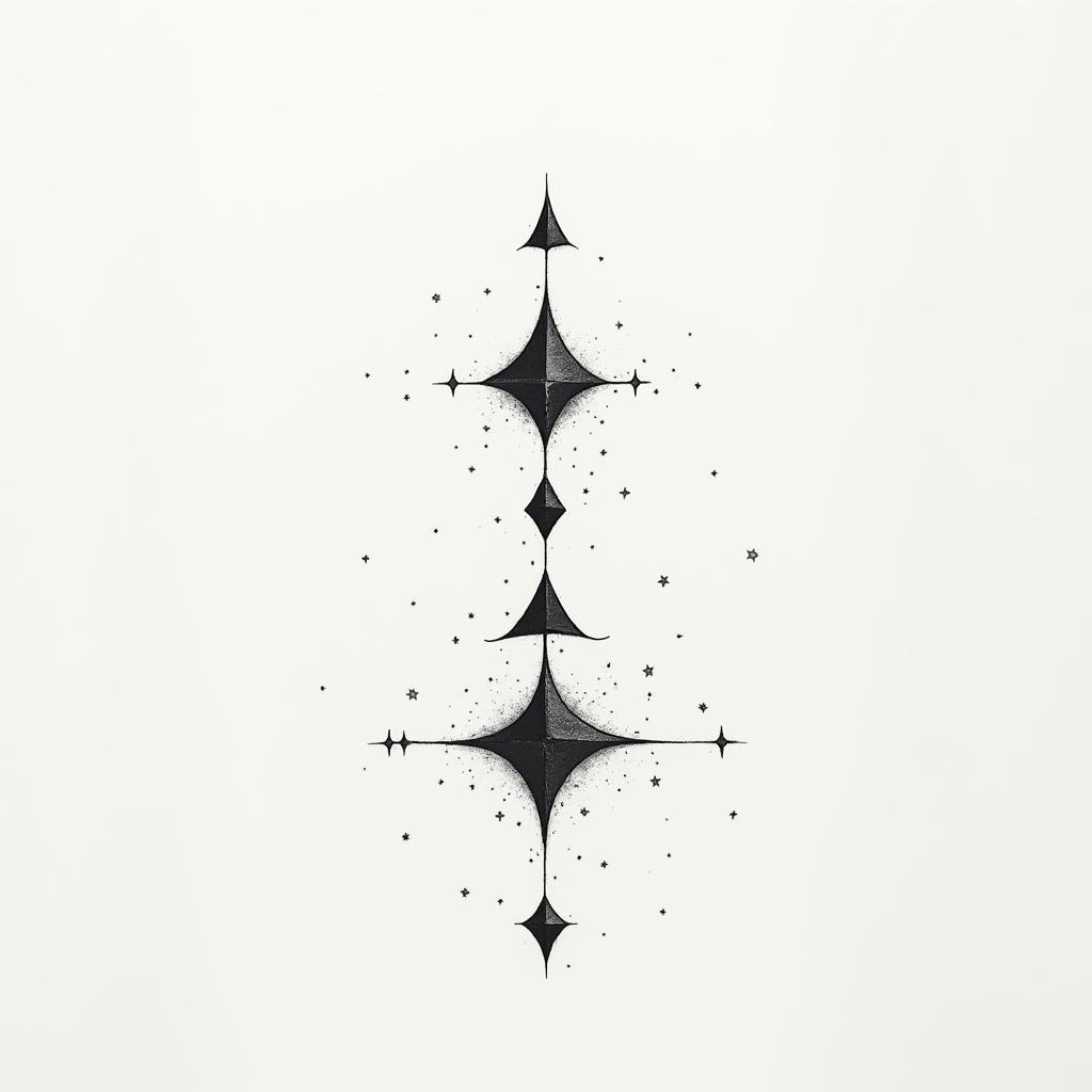 Joss, Libra universe, winter, balance, tranquility, lovein minimalist style tattoo, featuring simple shapes and fine lines, with minimal shading and details, tiny triangles, creating a sense of balance and harmony