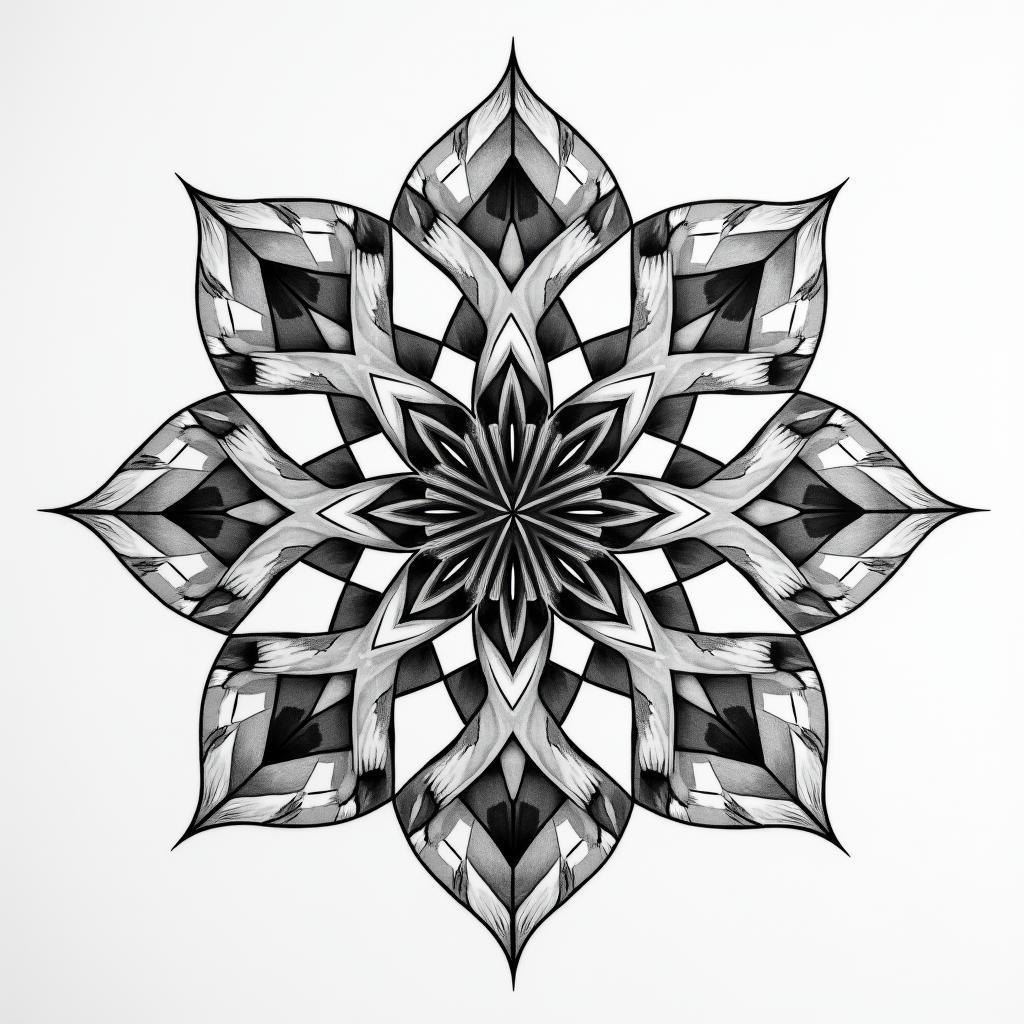 Shoulder time tattoo in geometric style tattoo, blending hexagons, mandala-inspired patterns, symmetrical and fractal design, clean lines, sharp angles - Variation 4
