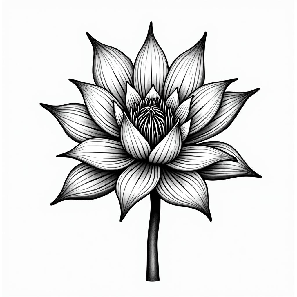 Water lilyin authentic tattoo style, incorporating traditional modifications, bold black outlines, solid color fills, featuring classic authentic elements - Variation 3