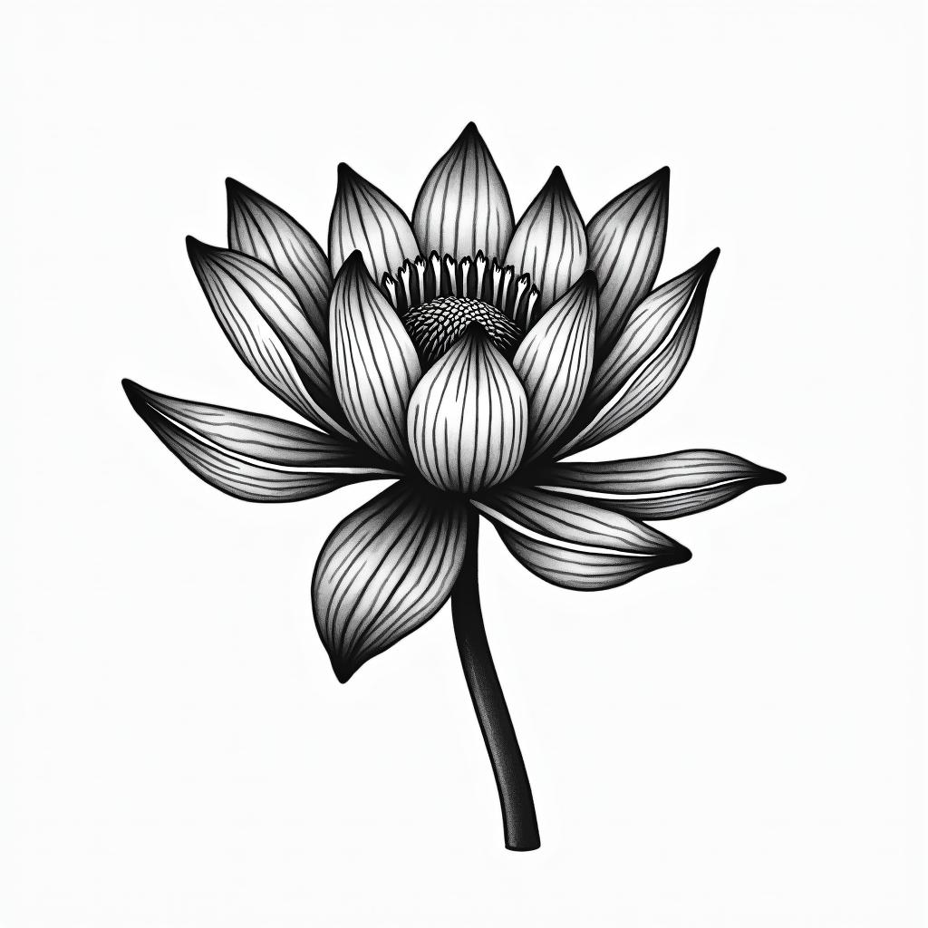 Water lilyin authentic tattoo style, incorporating traditional modifications, bold black outlines, solid color fills, featuring classic authentic elements - Variation 4
