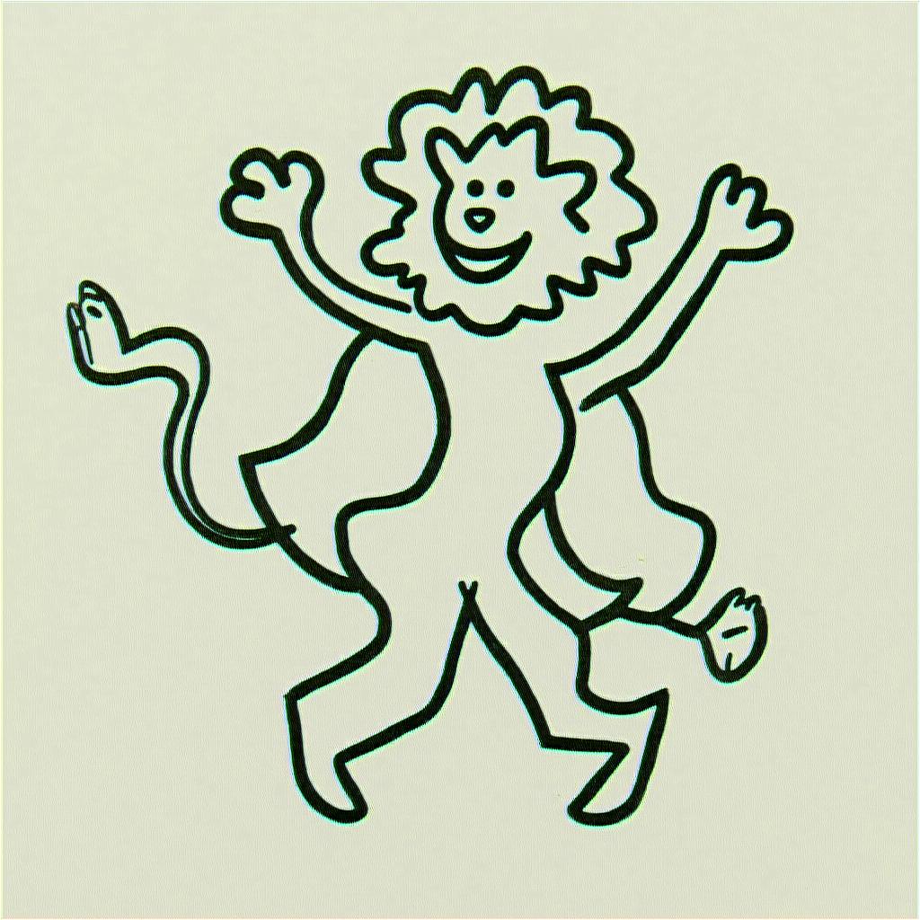 Lionabstract dancing figures in Keith Haring style, featuring bold black outlines and solid color fills, figures posed in dynamic and playful dance movements, minimalist design - Variation 4