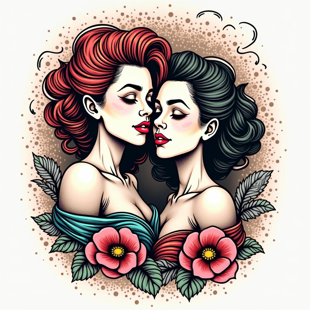 Siblingsin pop art style tattoo, featuring bold and vibrant colors, exaggerated outlines, iconic imagery, inspired by comic books and speech bubbles, comic book characters, retro pop culture - Variation 3