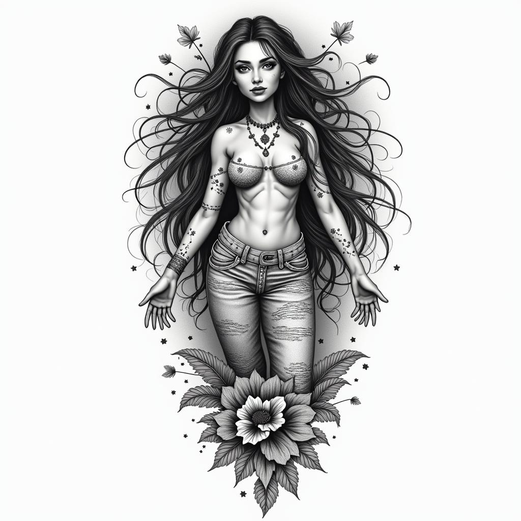 Joseline libra universos balancein bohemian style tattoo, 8k - Variation 3