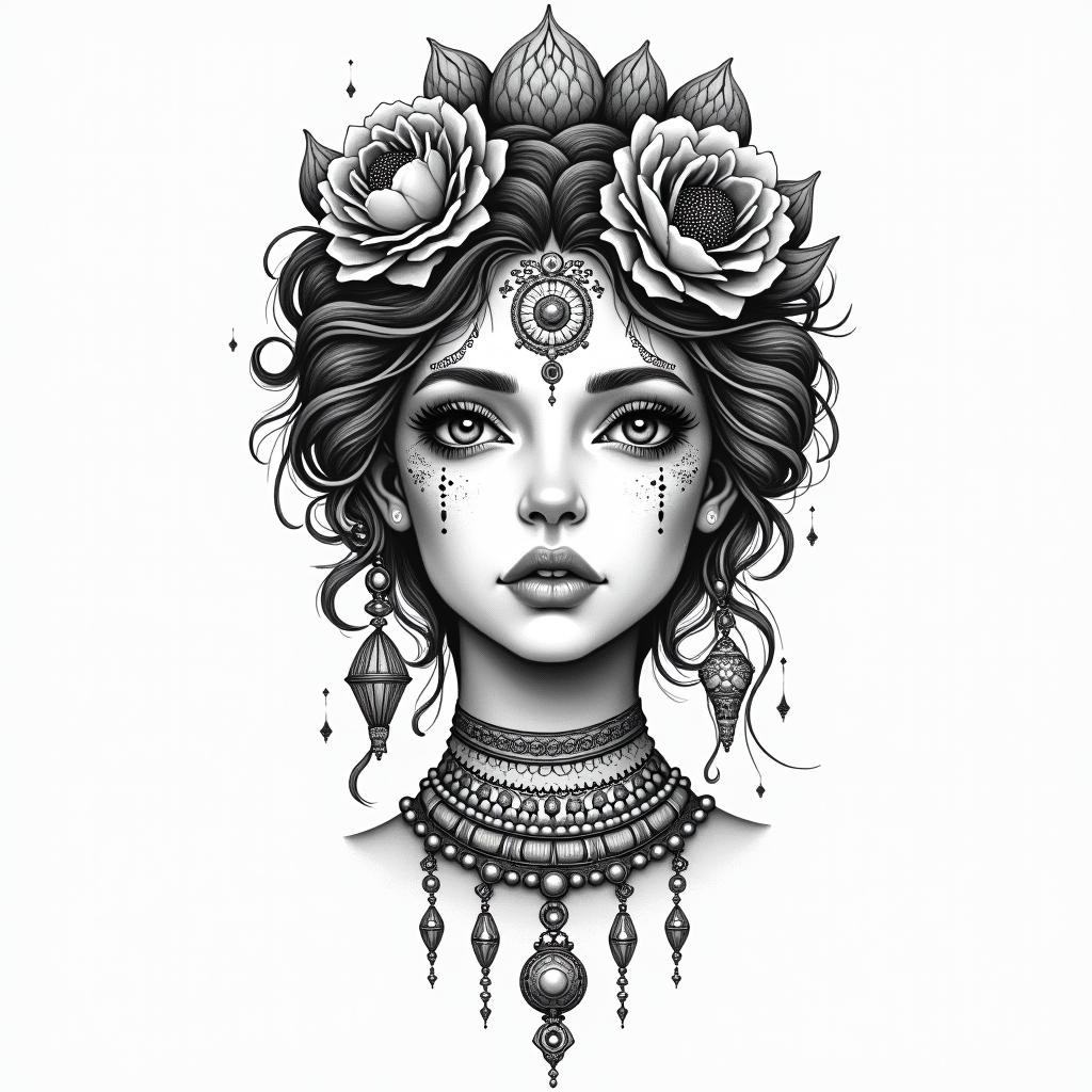 Joseline libra universos balancein bohemian style tattoo, 8k - Variation 4