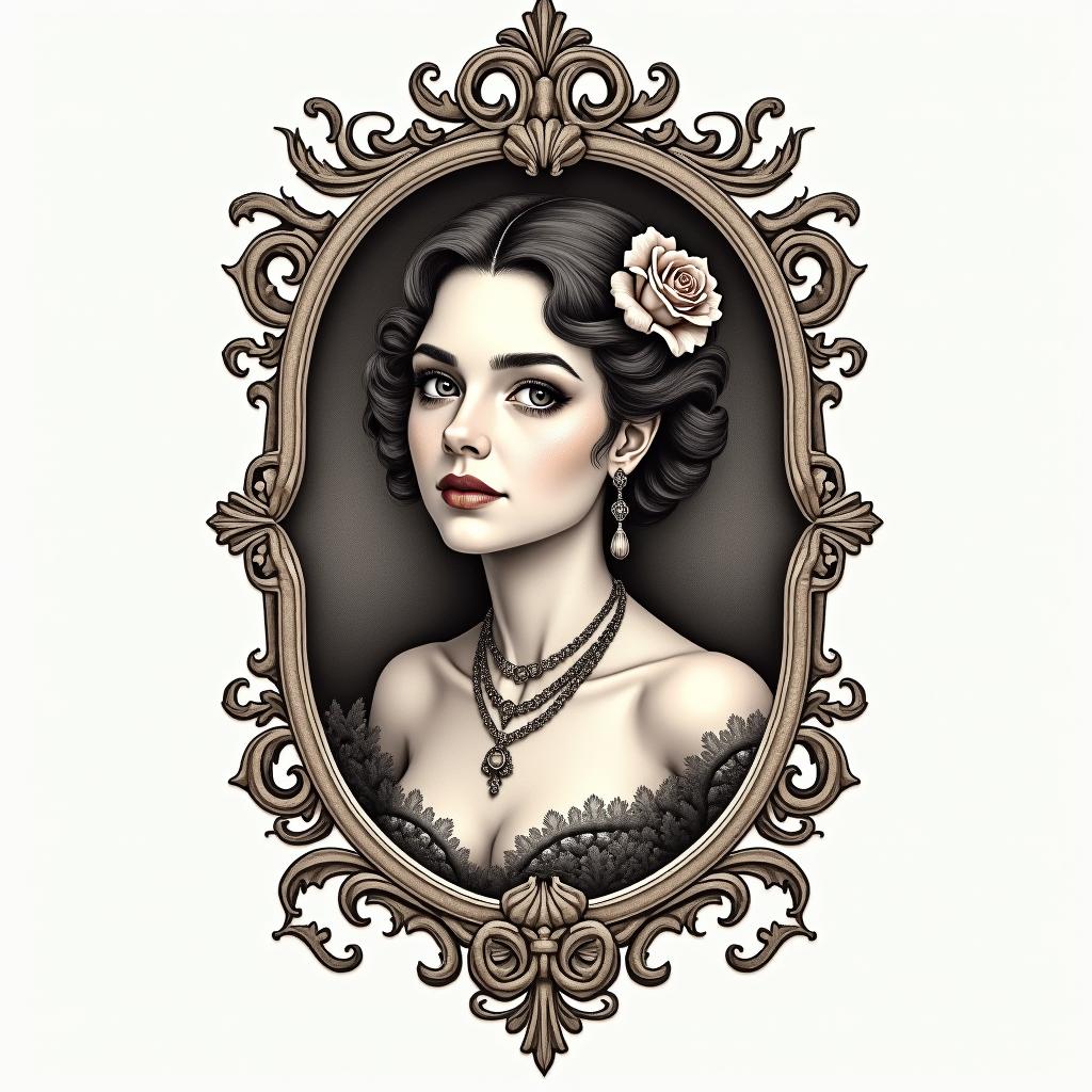 Yair,Aries, Mexicanoin victorian style tattoo, featuring vintage and elegant elements, ornate frames, roses, antique, sepia-toned color scheme - Variation 2