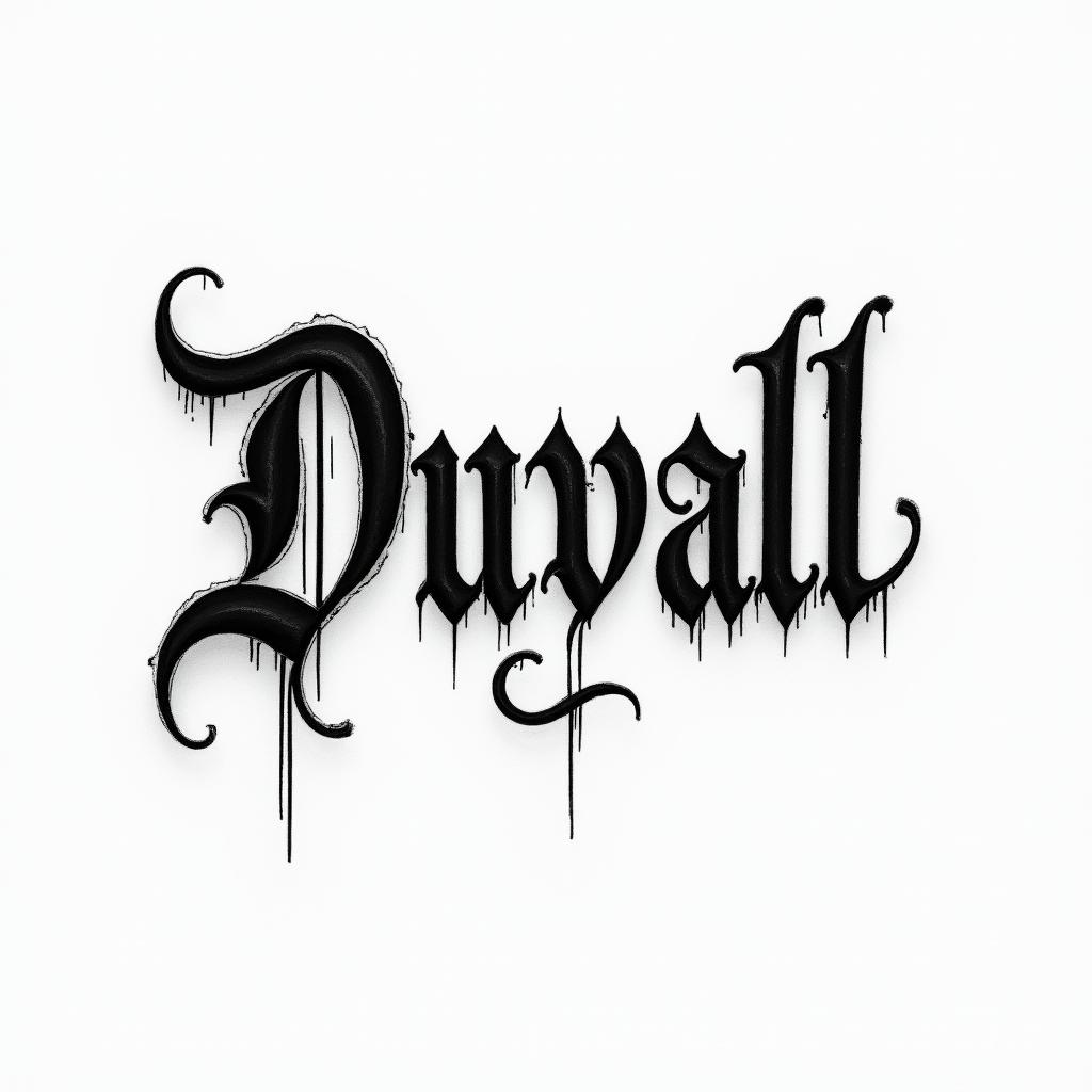 The name Duvall in Gothic texttext-based tattoo, gothic font ultra-realistic, perfectly placed, high-quality font design, photo-realistic shading, 8k, high quality, finely detailed typography - Variation 4