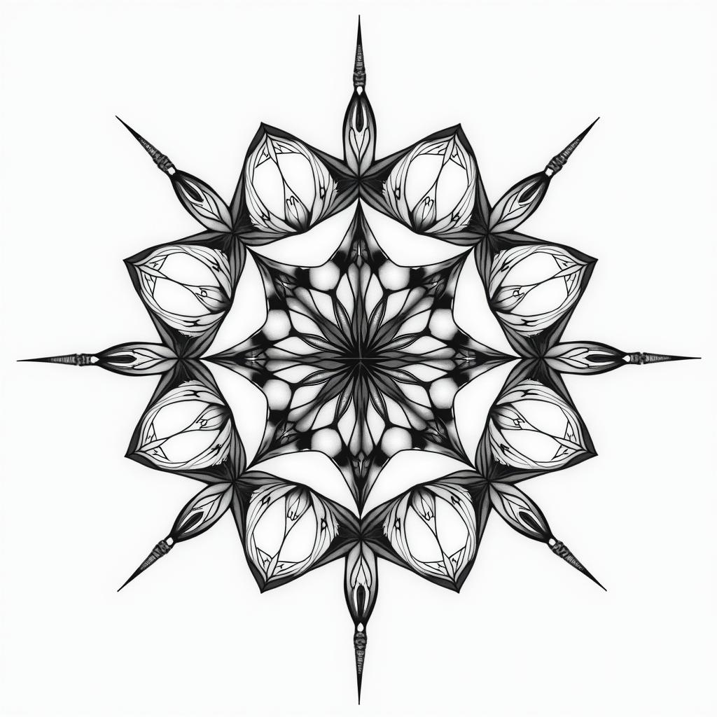 I love bows and thin line ones looks like a necklace in geometric style tattoo, blending hexagons, mandala-inspired patterns, symmetrical and fractal design, clean lines, sharp angles - Variation 4
