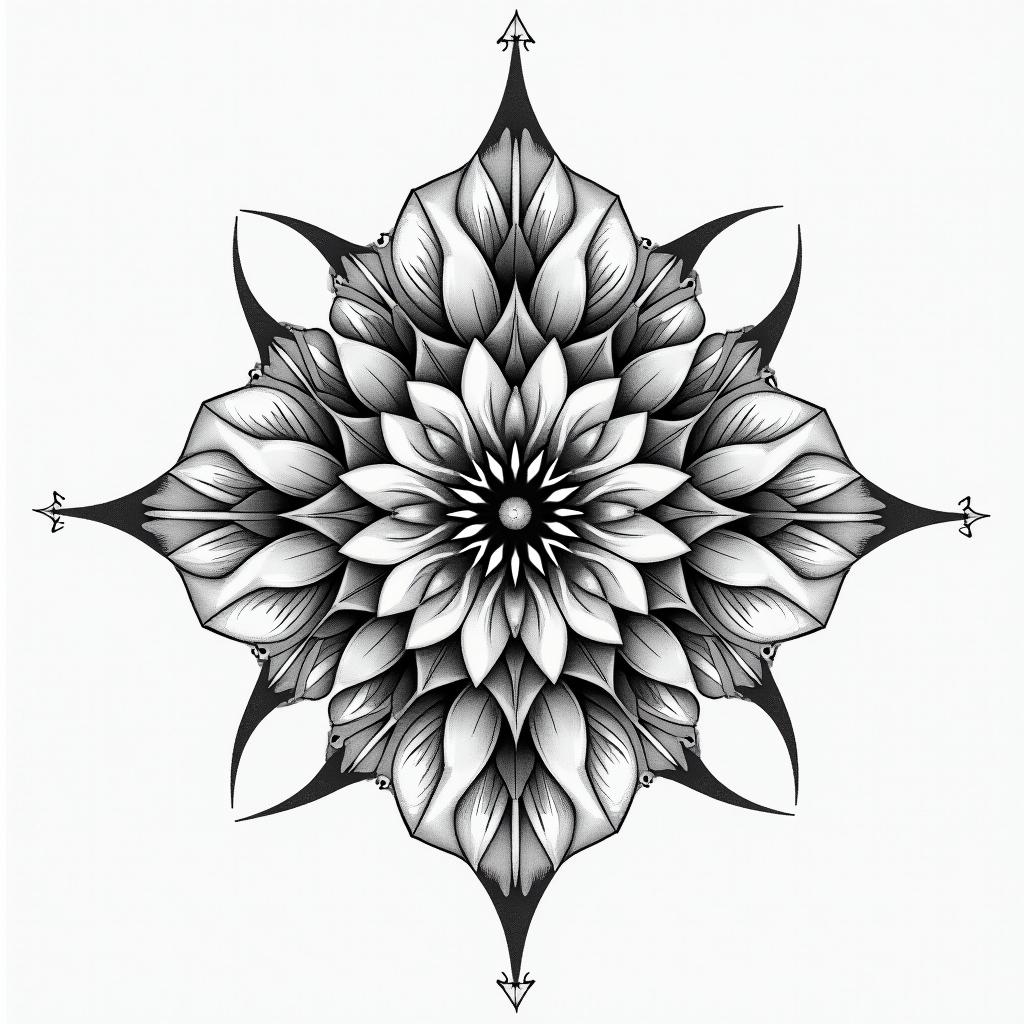 I love bows and thin line ones looks like a necklace in geometric style tattoo, blending hexagons, mandala-inspired patterns, symmetrical and fractal design, clean lines, sharp angles - Variation 3