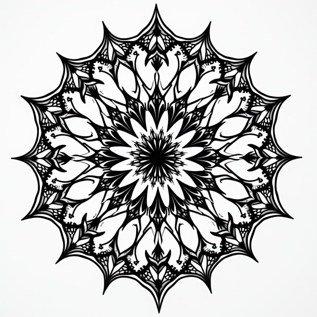 Broken clockin dotwork style tattoo, complex mandala patterns, interlocking geometric shapes with sharp symmetry, clean lines, sharp angles - Variation 3