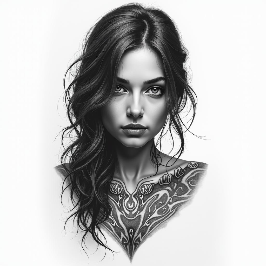 28in portrait tattoo style, featuring a highly realistic and detailed depiction 
