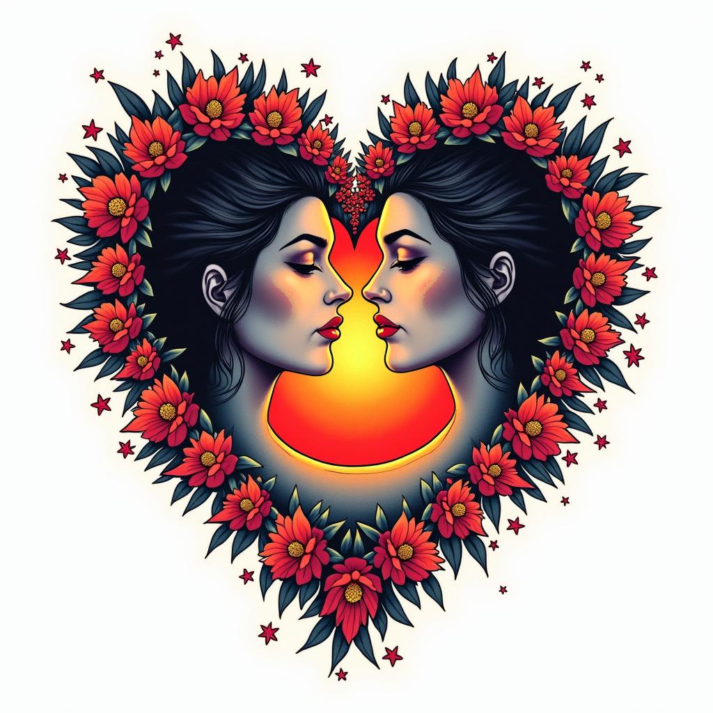 Solar eclipse, love, foreverin pop art style tattoo, featuring bold and vibrant colors, exaggerated outlines, iconic imagery, inspired by comic books and speech bubbles, comic book characters, retro pop culture