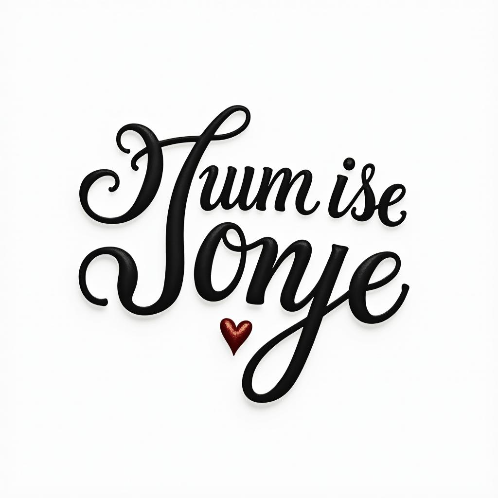 Music note because I singin elegant cursive calligraphy style 2d tattoo, decorate with roses, featuring a smooth and flowing handwritten script with slightly thickened strokes for a luxurious and bold appearance,  heart symbol between names,  sleek and glossy black text with shadowing, minimalist matte white background, clean and sharp edges, illuminated with soft lighting, romantic, 8k, high-quality textures with refined typography
