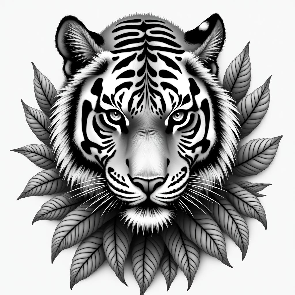 Tiger with intense eyes in a junglein bohemian style tattoo, 8k - Variation 4