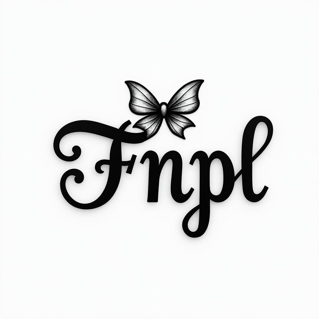 Text “Fnpl” with bow and hearttext-based tattoo, gothic font ultra-realistic, perfectly placed, high-quality font design, photo-realistic shading, 8k, high quality, finely detailed typography