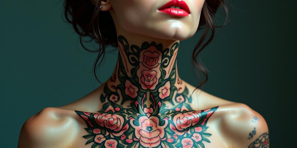 Futuristic cyberpunk girl with neon accentsin victorian style tattoo, featuring vintage and elegant elements, ornate frames, roses, antique, sepia-toned color scheme - Variation 8