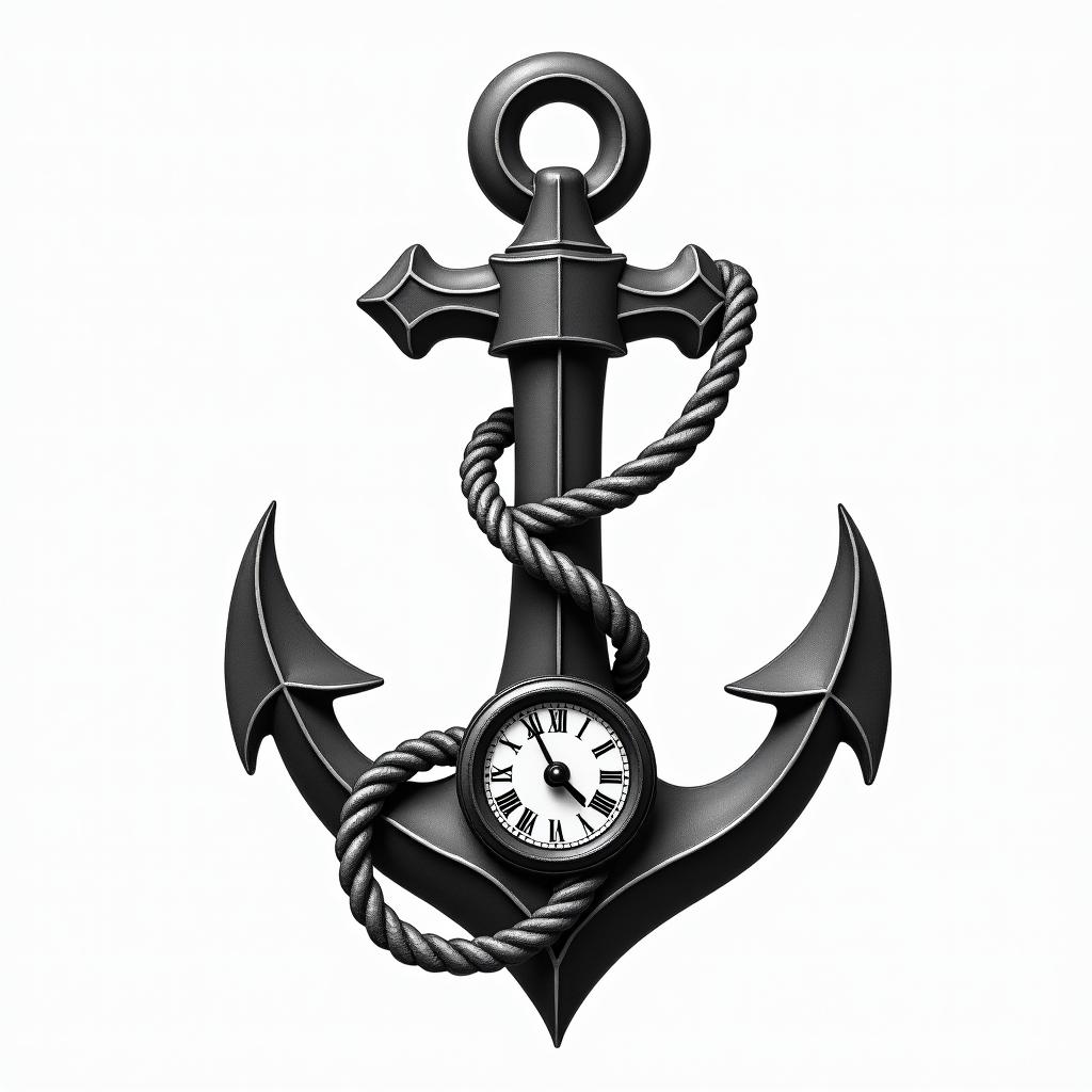 Anchor with nautical rope and compasshigly detailed tattoo - Variation 22