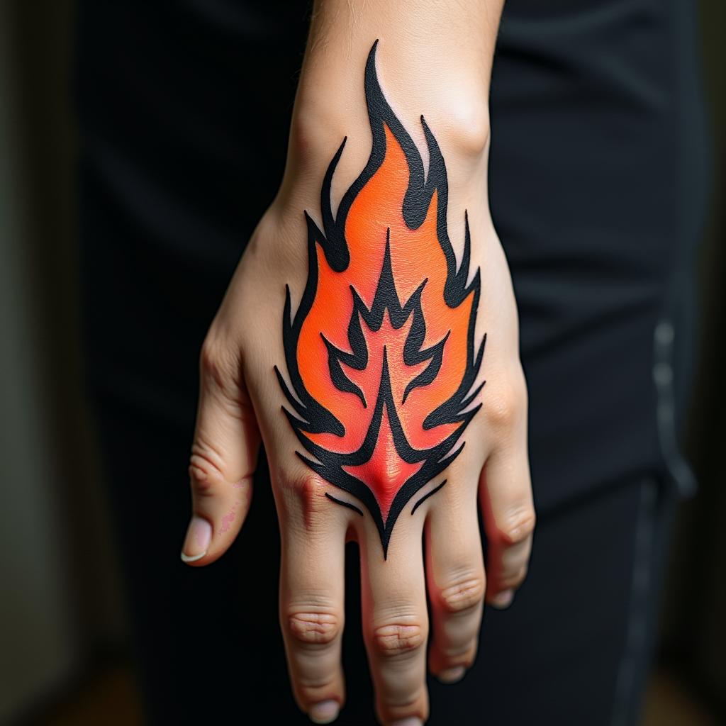 Flamesin authentic tattoo style, incorporating traditional modifications, bold black outlines, solid color fills, featuring classic authentic elements - Variation 3
